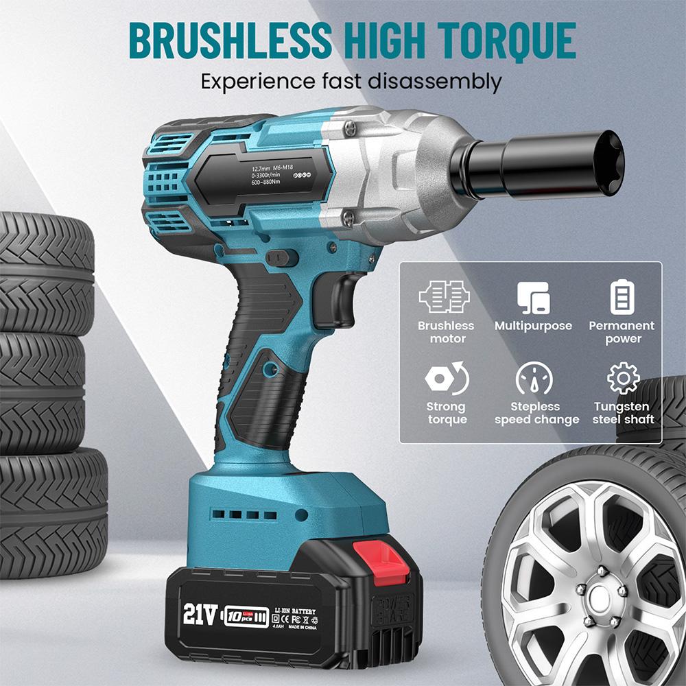 Seesii Cordless Impact Wrench 650N.m Torque Brushless Electric Wrench Power Tools with Sockets for Car Tire Disassembly Home DIY