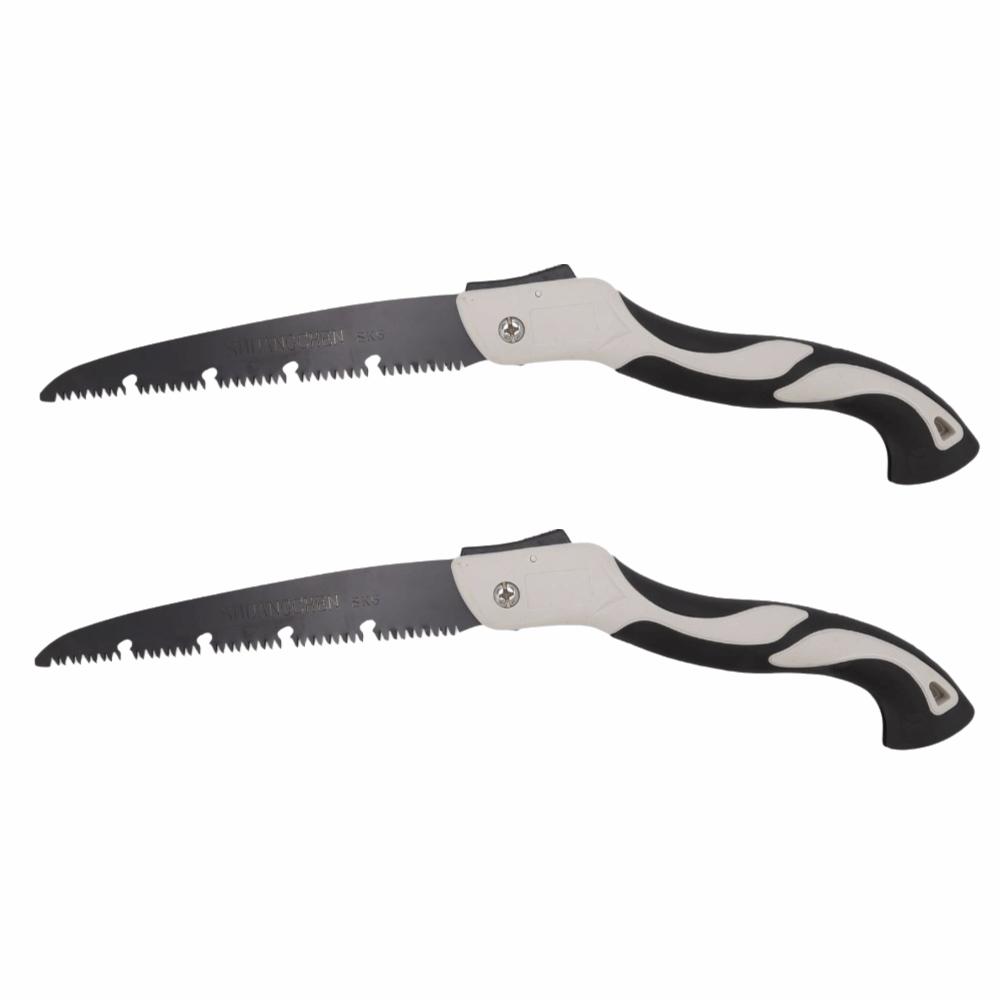 2PCS Portable Manganese Steel Folding Saw Triple Cut Teeth Black Hand Saw Foldable Curved Blade Pruning Handsaw