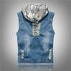 Gilet di Jeans Ripped da Uomo Vestibilità Slim Gilet di Jeans con Cappuccio Gilet di Jeans da Uomo