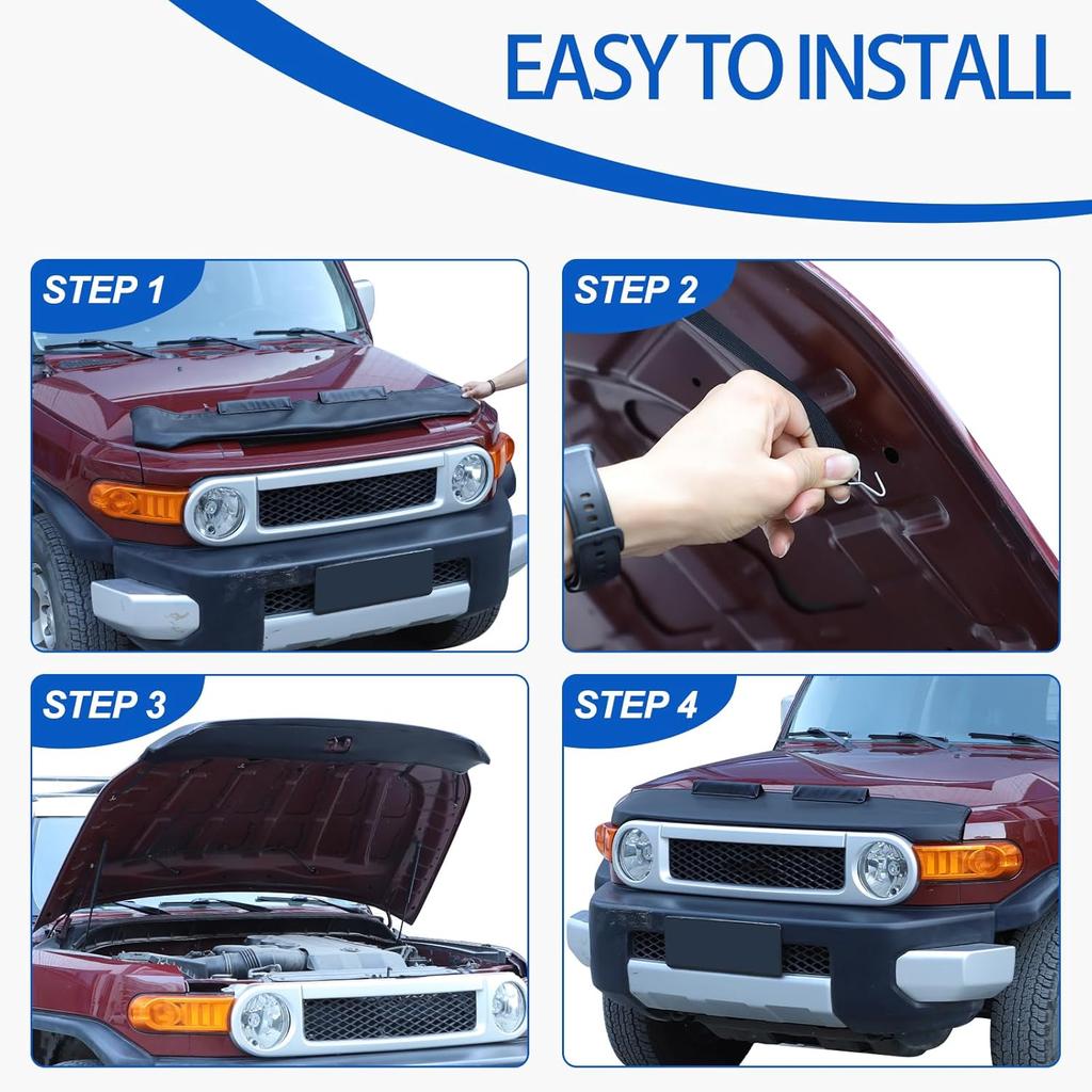 Front Hood Shields Cover Compatible with Toyota FJ Cruiser 2007-2021, Car Hood Protector Bra Leather Front Hood Half Cover Protector Accessories