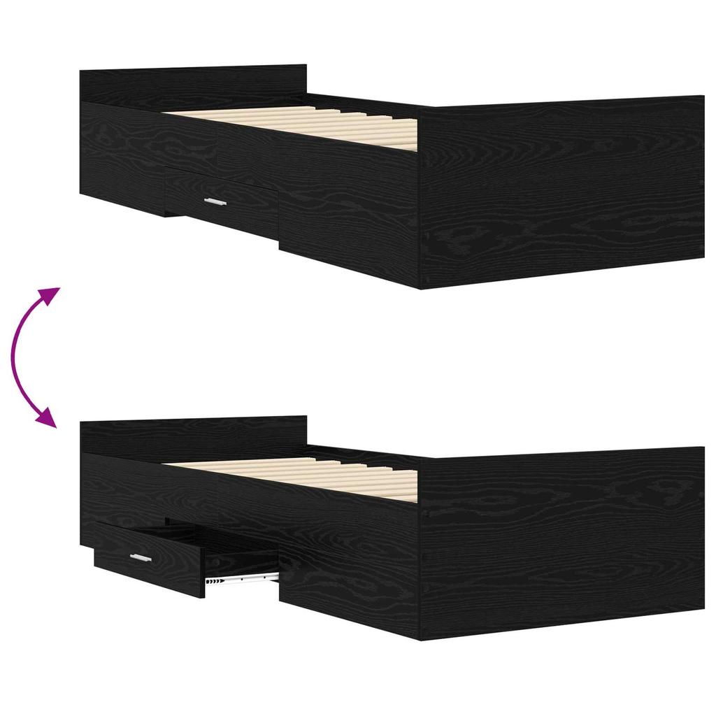 Bed Frame with Storage Black Oak 80 X 200 Cm