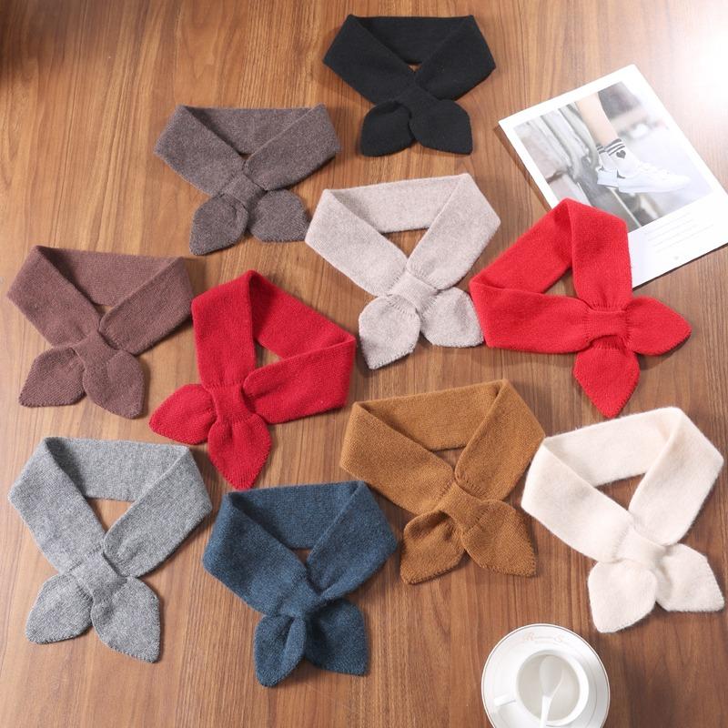 Women's 100% Wool Neck Warmer Scarf Soft Knitted Bow Knot Decoration Solid Color Fashionable Winter Accessory Fake Collar