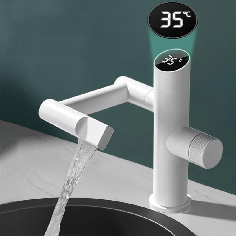 Modern Intelligent Digital Display Waterfall Taps Sink Faucet 1080 Degree Basin Faucets Bathroom Faucet Hot and Cold Water Mixer