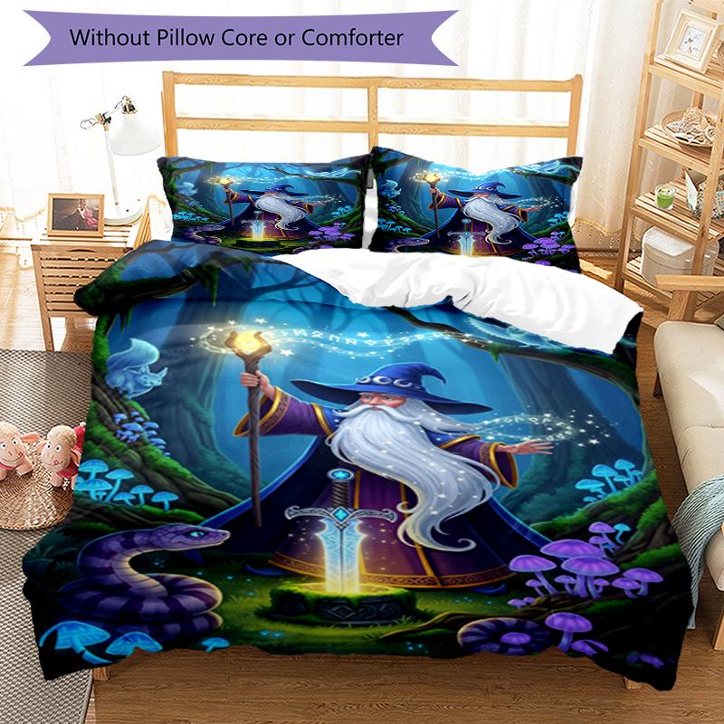 3pcs Wizard Bedding Set Duvet Cover Closure Includes 1 Duvet Cover & 2 Pillowcases, Soft and Comfortable for All Seasons.