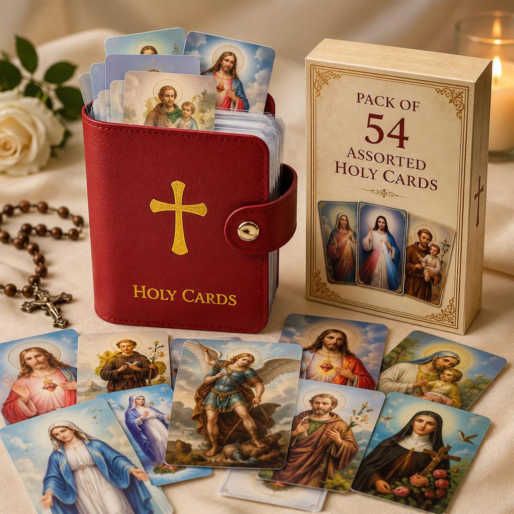 Katholischer Faux-Leder-Heiligenkartenhalter mit Druckknopfverschluss, Taschenformat-Gebetskarten-Organizer für religiöse Andacht und Kartenaufbewahrung
