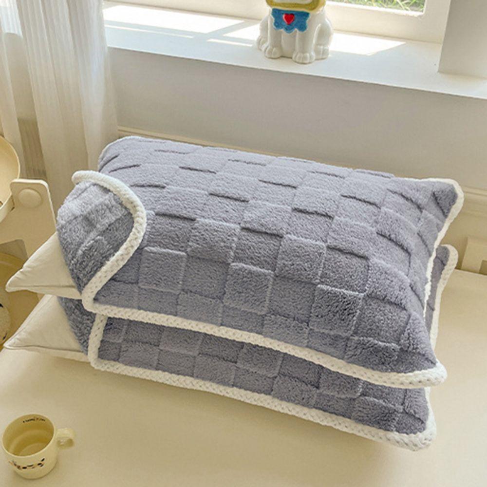 2 pieces Coral Fleece Pillow Cover Plush Cushion Cover Durable Grid Jacquard Pillowcases Winter