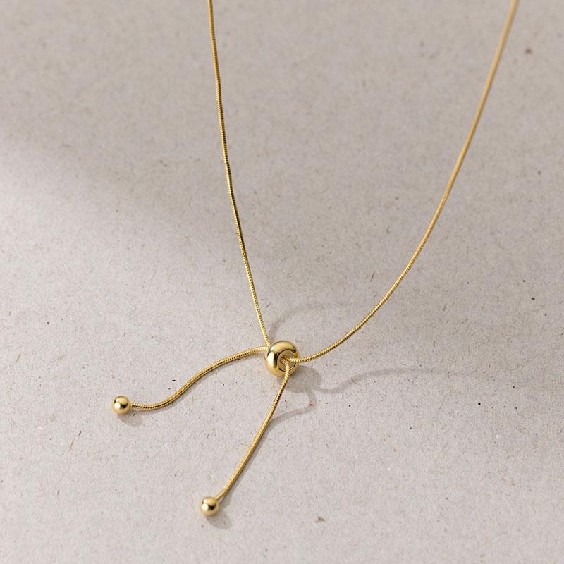 New Fashion 925 Sterling Silver Minimalist 18K Gold Tassel Adjustable Snake Chain Round Beads Necklace for Women Girls