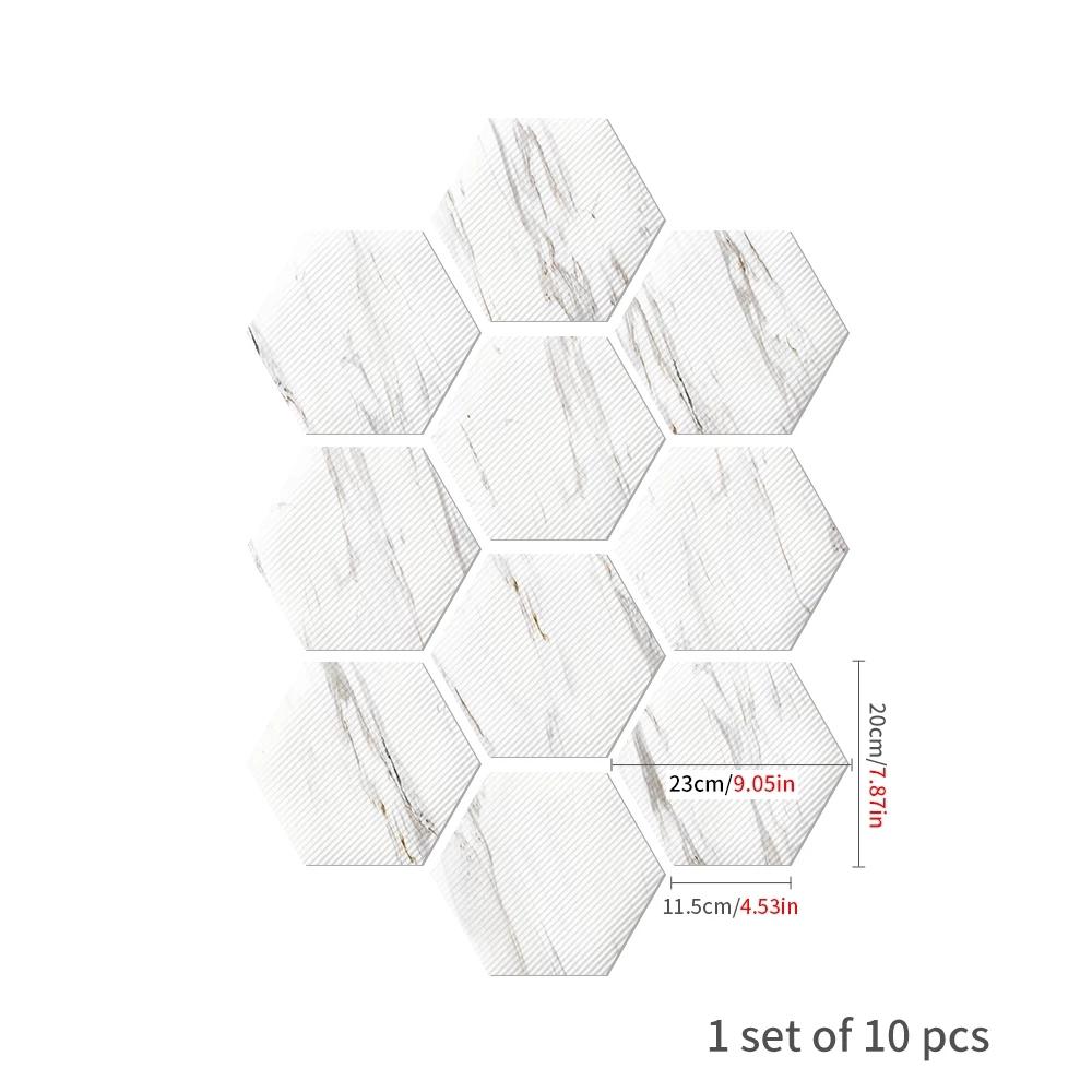 

3D белая мраморная строчка, самоклеящаяся плитка, наклейка, противоскользящая водонепроницаемая настенная шестиугольная наклейка, декор для ванной комнаты 20cmX23cmX20pcs