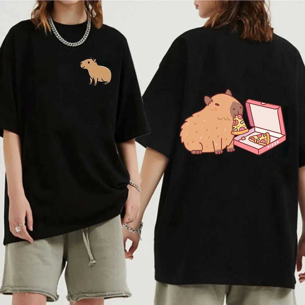 Funny Animals Capybara Cartoon Print Fashion Harajuku Harajuku Short Sleeve T-shirt Clothing Street Tops Tees Aesthetic Clothes
