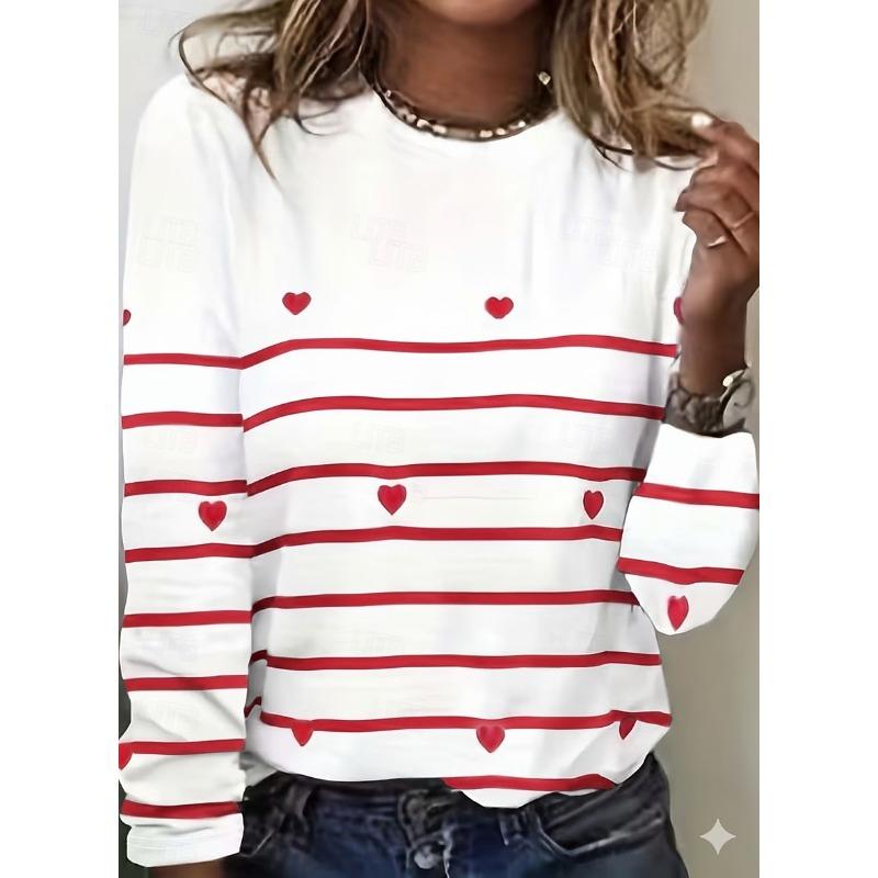 Women's T Shirt Print Heart Graphic Fashion Stylish Classic Long Sleeve Crew Neck Round Neck Regular Tops