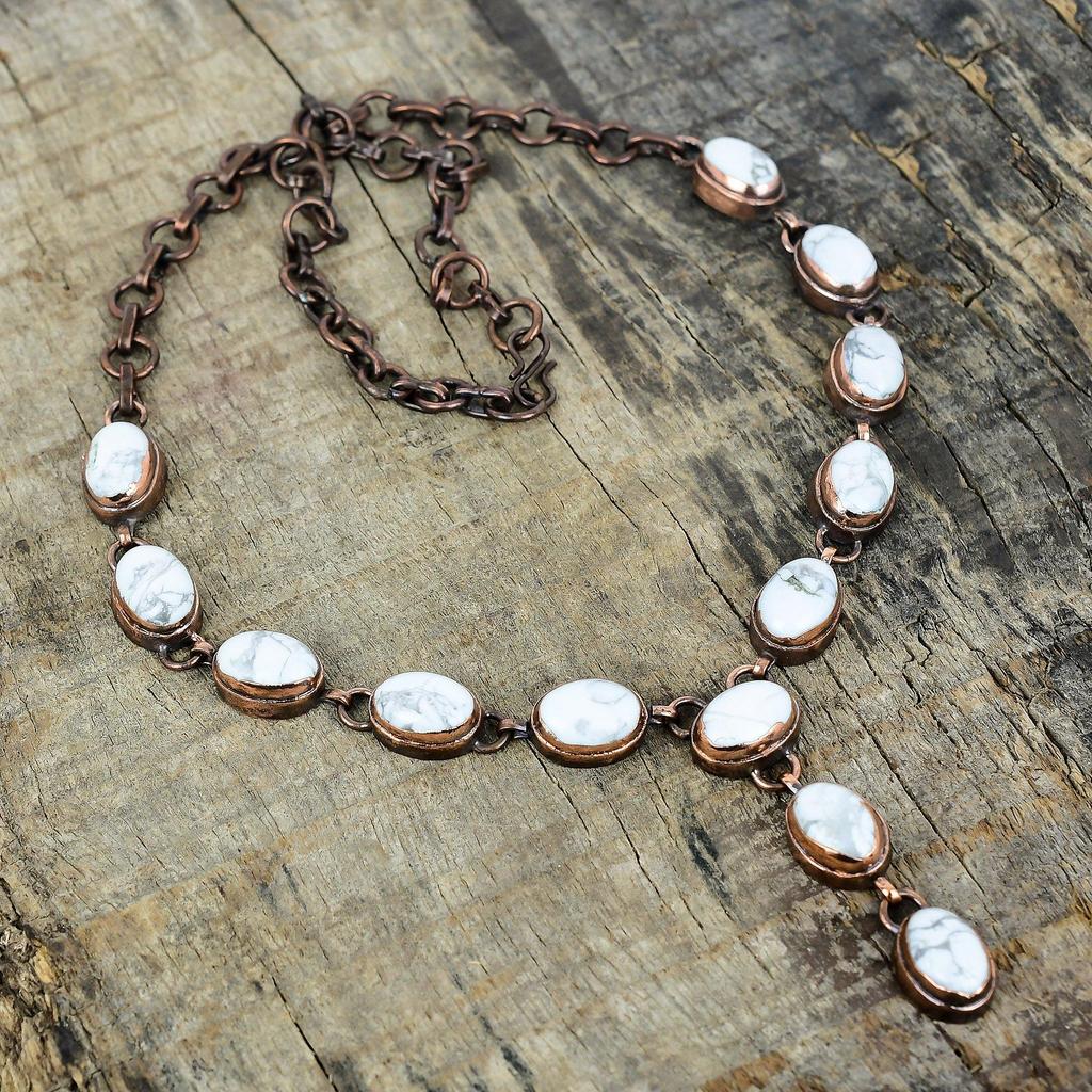 Howlite Necklace Electroformed Copper Necklace Adjustable Chain Necklace Gemstone Electroformed Jewelry Handmade Boho Necklace Gift for Wife