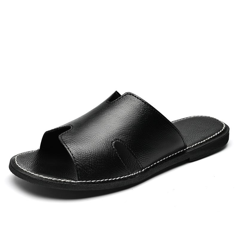 2025 New Designer Men Genuine Leather Slipper Summer Fashion Slides Simple Sandals Comfortable Cool Beach Shoes