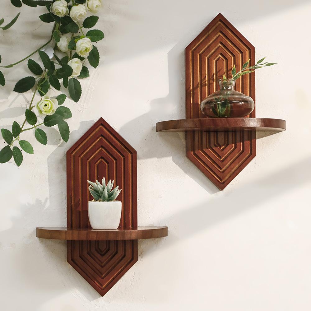 Wooden Floating Shelves Wall Mounted Hexagonal Geometric Wall Shelves for Home Decor Living Room Bedroom