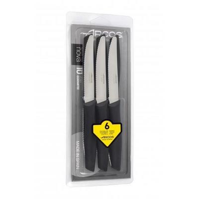 Knife Set - ARCOS - 6 Knives - Micro-serrated Blades 11cm - Stainless Steel - Black PP Handles
