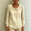 Women Long Sleeve Blouse Loose Fit Peter Pan Collar Shirt Breathable Puff Sleeve Top Casual Workwear