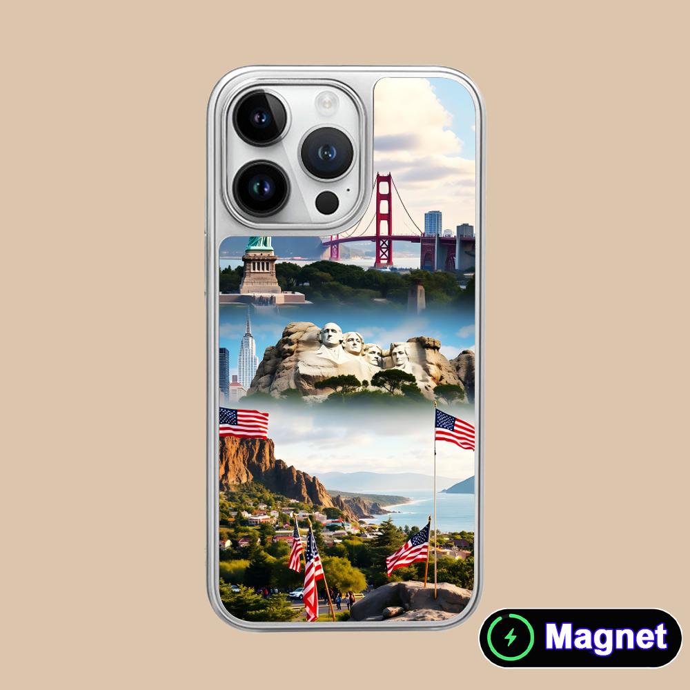 USA America Flag Silver Plating Magsafe Mobile Phone Case for iPhone 17 16 15 14 13 12 11 Air Pro Max Plus Colorful Cover