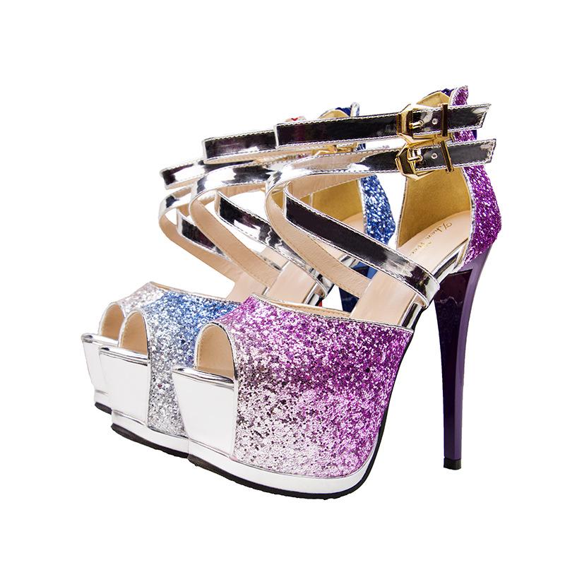 Fashion super high heel waterproof table fish mouth gradual change thin heel hollow thin women's shoes