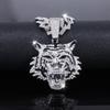 European American Cool 3D Full Rhinestone New Enamel Tiger Head Pendant, Trendsetter Personalized Men Hip Hop Necklace