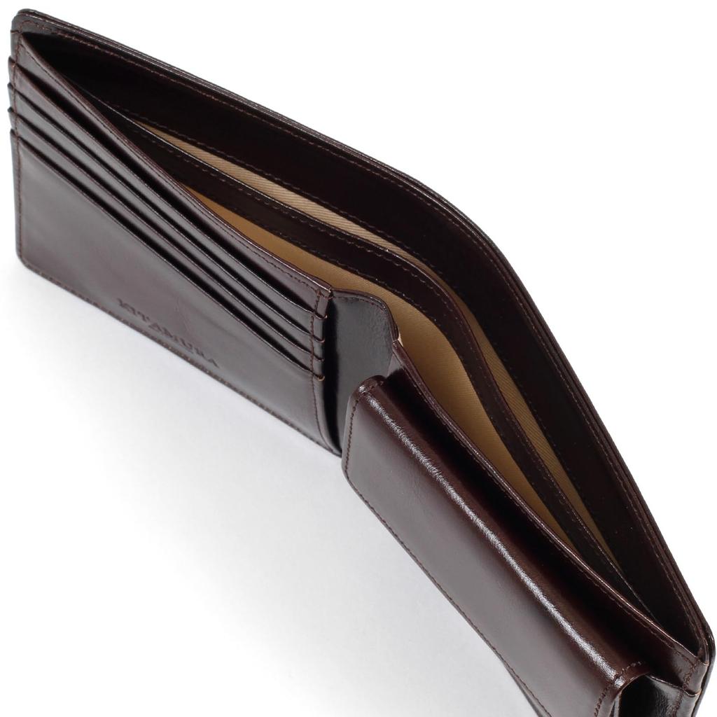 Geldbörse aus feucht strukturiertem Rindsleder PH0781 Chocolate 62621 [Kitamura] zweifach faltbar [Braun]