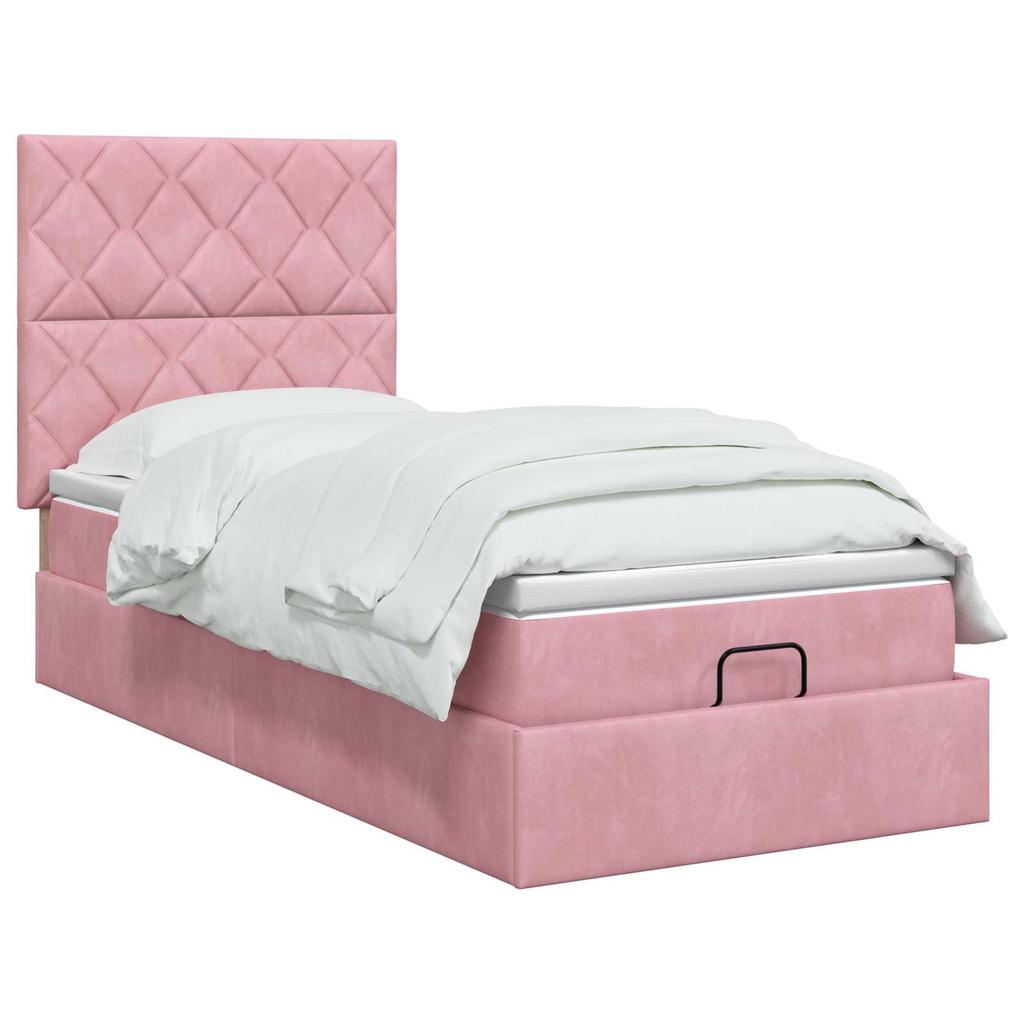 Ottoman Bed with Mattress and LED Pink 90 x 200 cm Velvet