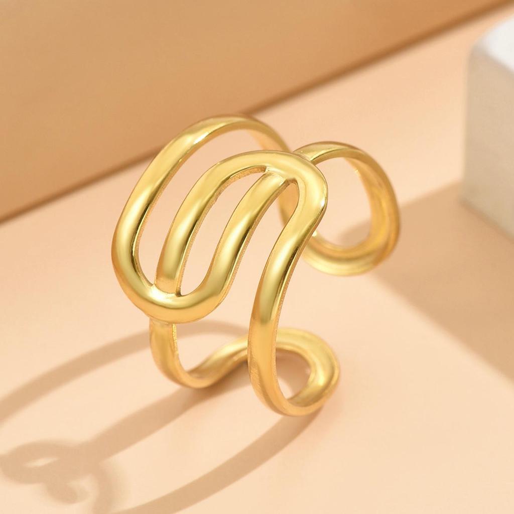 Geometric Lines Adjustable Stainless Steel Open Ring for Women