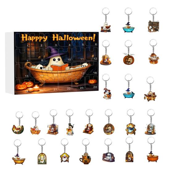 Halloween Advent Calendar 2D Reading Ghost Acrylic Ornaments Set 24 Days Countdown To Halloween Decoration for Holiday Home Party Decor