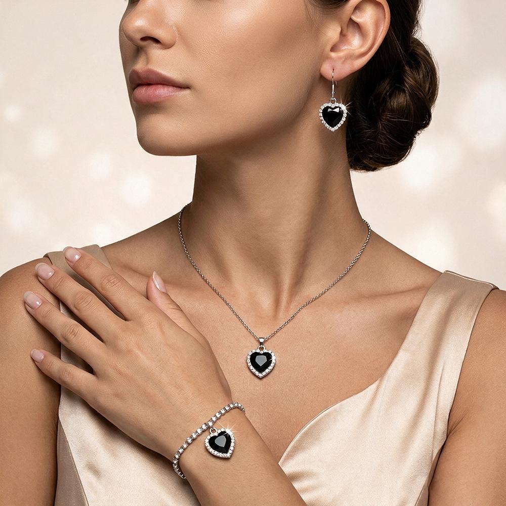 European and American Niche Design Jewelry Light Luxury Full Diamond Love Pendant Neck Chain Earrings High-end Necklace Set
