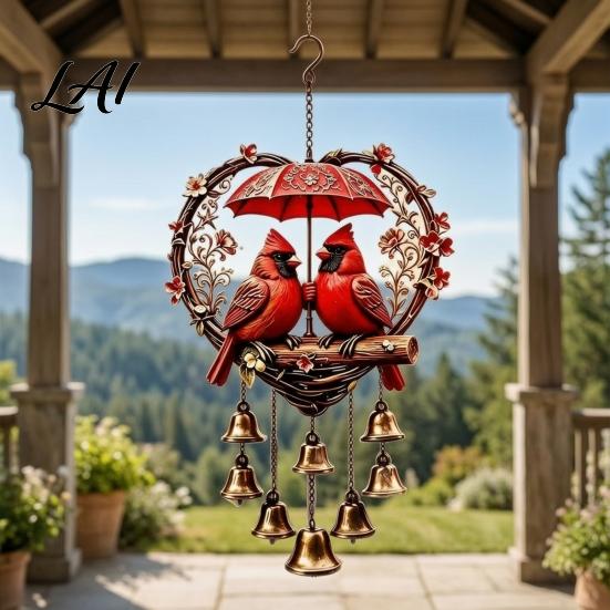 Heart Shaped Sun Catcher Heart-Shaped Couple Wind Chime Honeybee Gnome & Red Bird Outdoor Hanging Decor Bee Ornament Love Suncatcher for Patio Porch