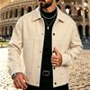 Heren Reverskraag Wolmix Truckerjack Knopen Vast Effen Kleur Casual Overshirt Jas met Grote Klepzakken