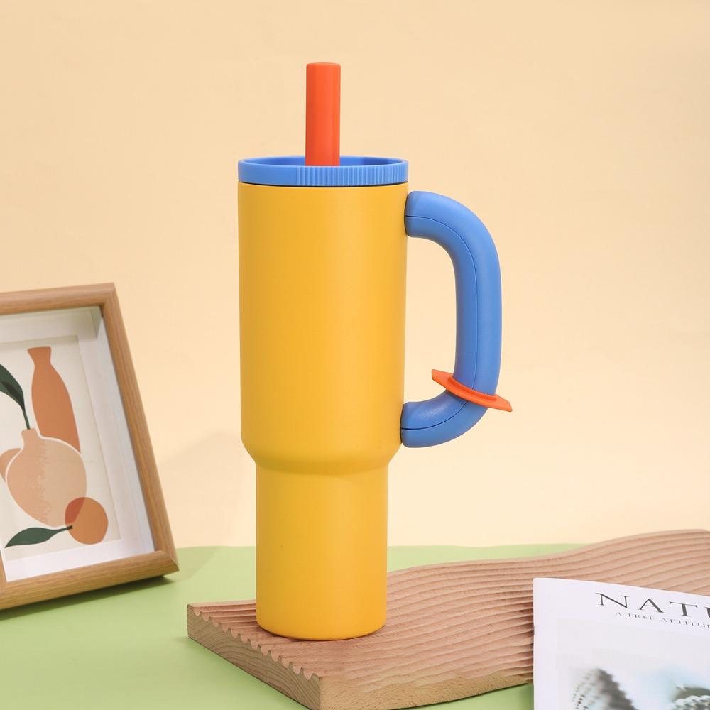 New Dopamine Vacuum Straw Cups Double-layer Large Capacity Straw Insulated Ice Cup Stainless Steel Portable Insulated Cup