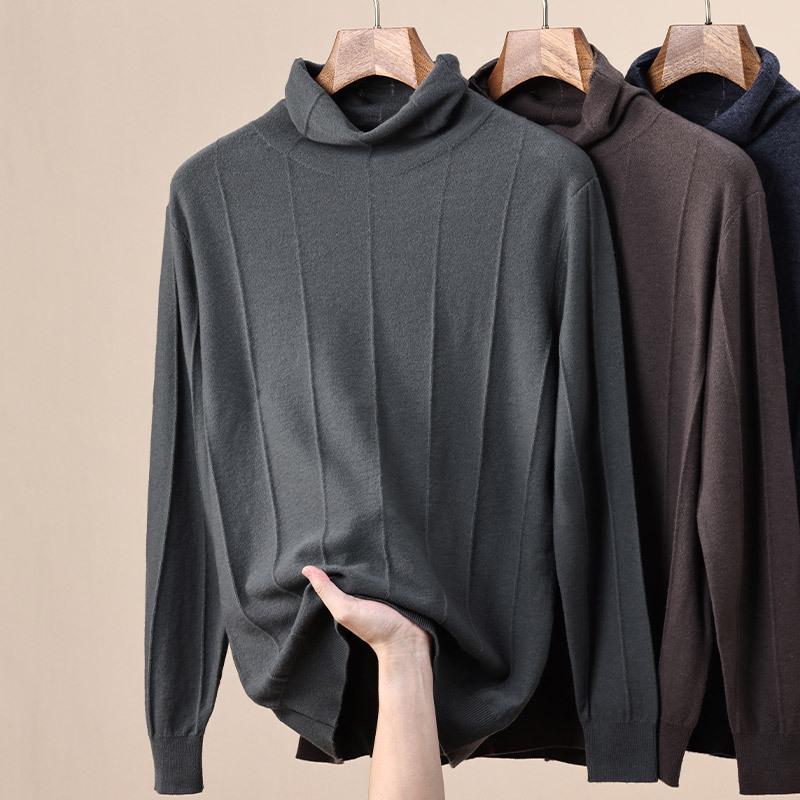 Herren Pullover 100% Reine Wolle Unifarben Jacquard Rollkragen, Hoher Kragen Basisschicht für Herbst/Winter 2025