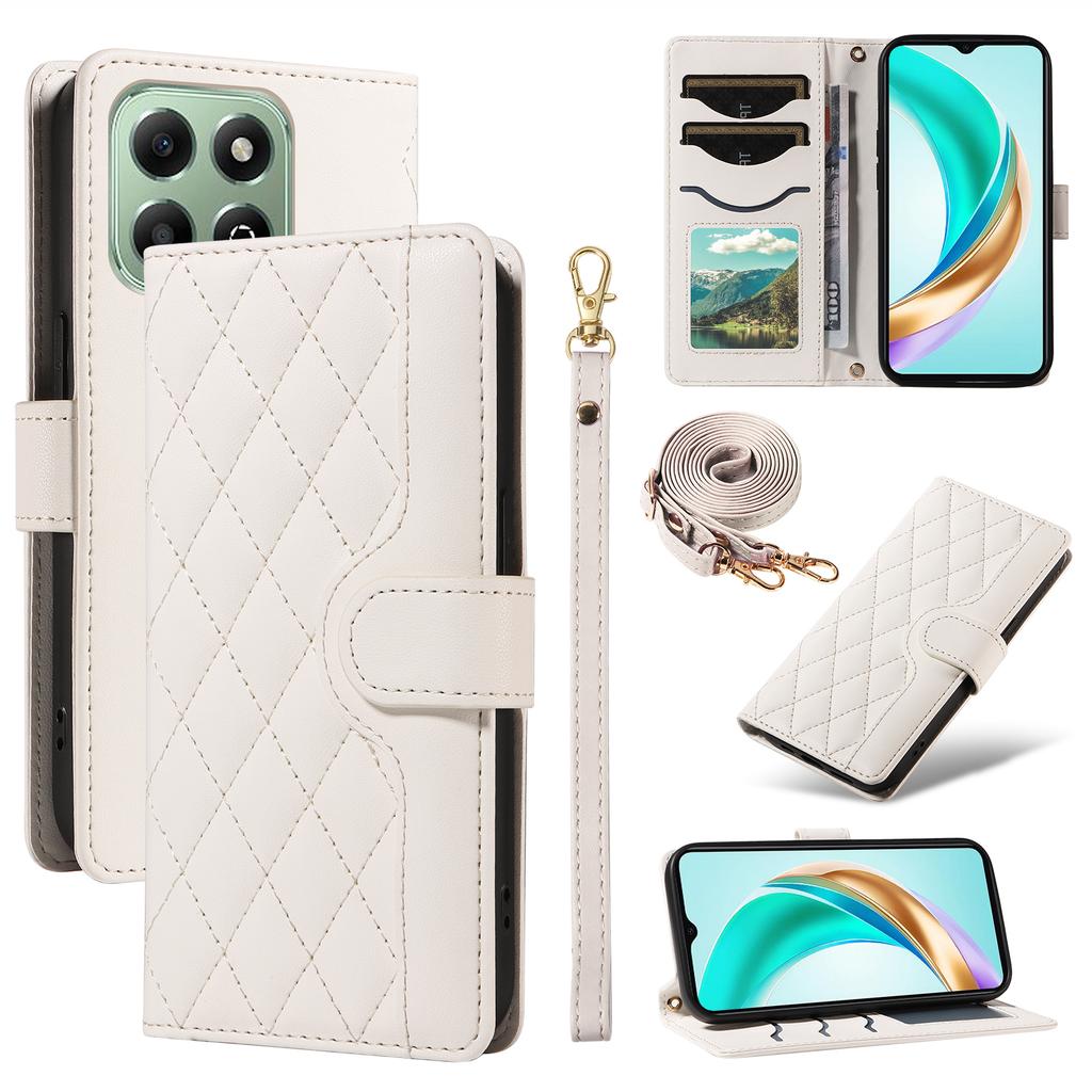 Husă tip portofel din piele romb pentru For Honor X6b 4G cu curea de umăr, curea de mână