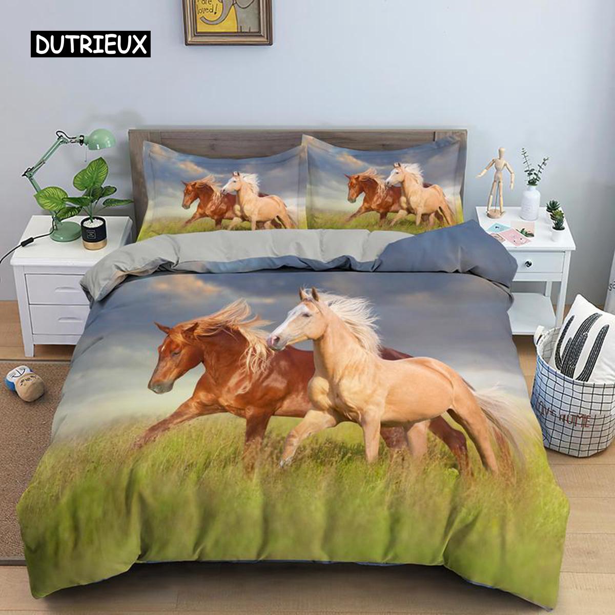 

Horses Printed Duvet Cover Set Twin Full Queen King Bedding Comforter Bedspread Soft Microfiber Quilt Cover for Kids Boys Teens EU single(135x200cm)