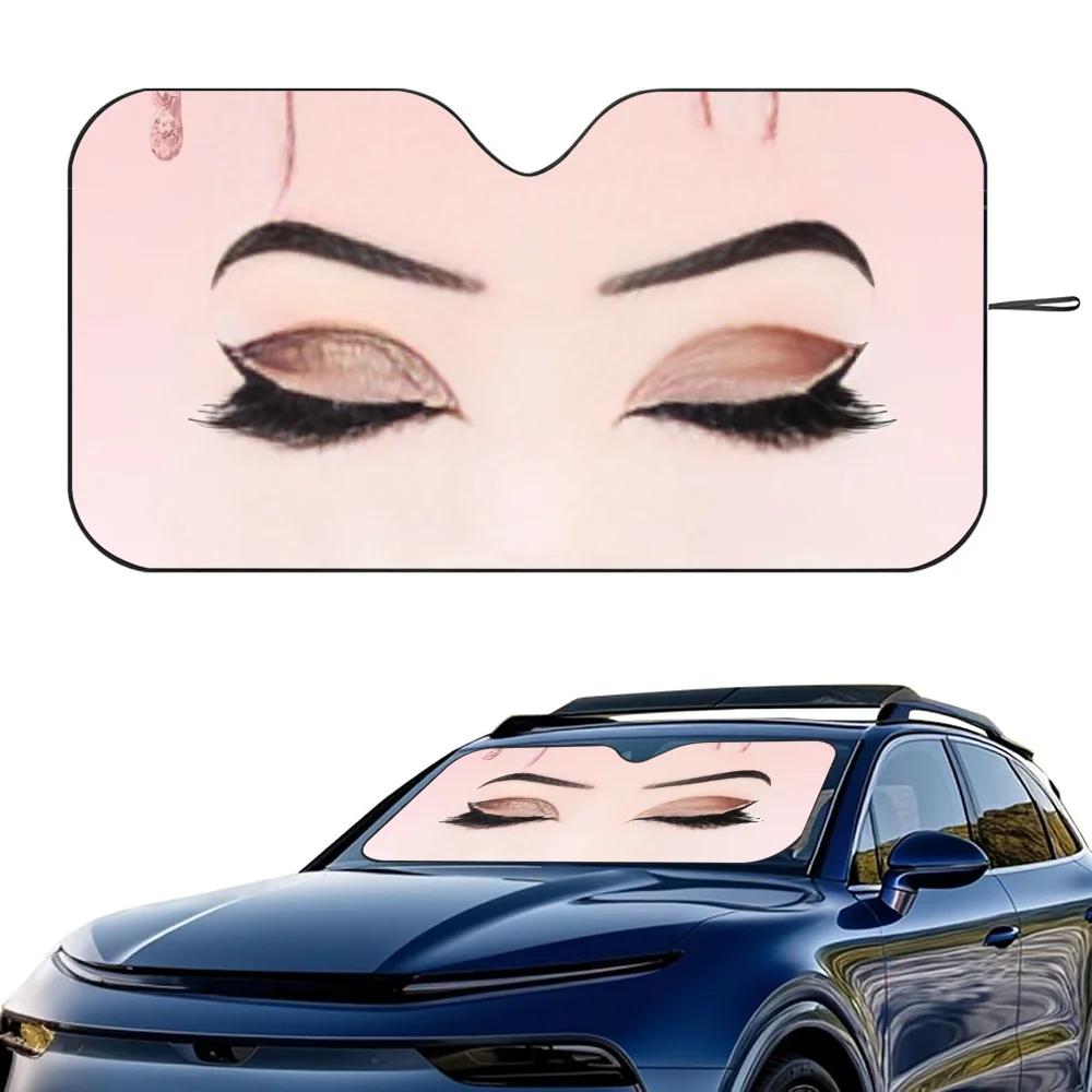 Hello Gorgeous Pink Glittering Eyelash Car SunShade Heat-insulating Aluminum Film Windshield Sunshades UV Rays Blocks