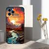 Painting Art River Case For iPhone 12,14,15,16,17,13,11,X,Mini,Plus,Pro Max,8,7,XR,SE,XS,Soft Silicone Black