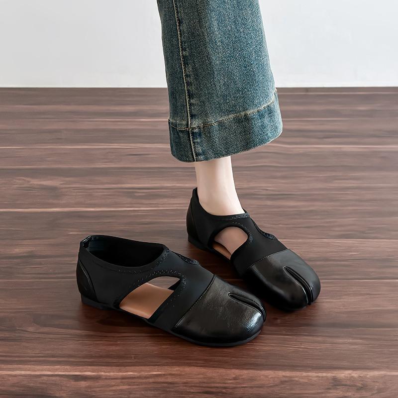 Jetzt verfügbar, sofortiger Versand! Französische Retro-Mules mit geteilter Zehenpartie 'Schweinshaxe' für Damen - Vielseitig, Stilvoll, Lederschuhe.