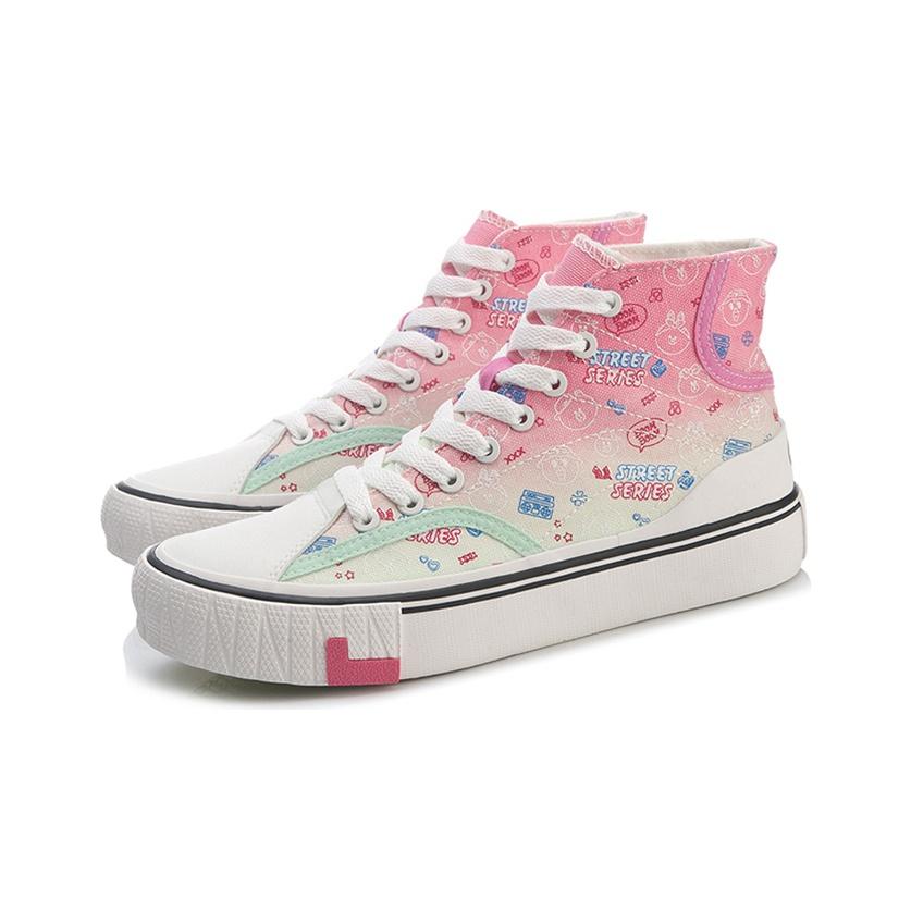 Li Ning Line Friends X  Classic High-Top Canvas Sneakers Women Sneakers Purple Red AGCQ594-2