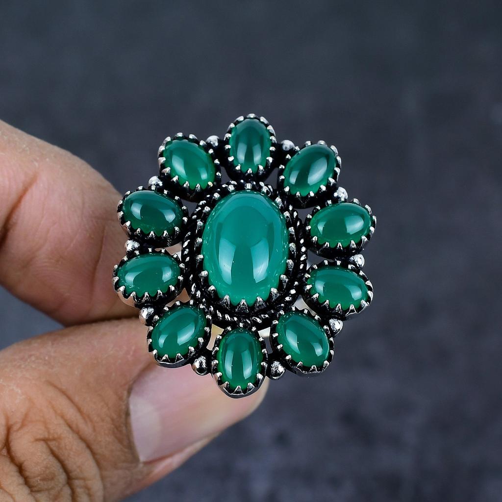 Natural Green Onyx Gemstone 925 Sterling Silver Jewelry Ring Size 8.5 t5N15
