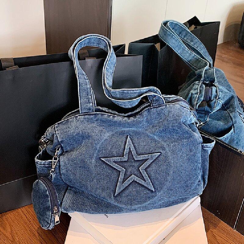 

Новая повседневная джинсовая простая наплечная сумка-мессенджер большой вместимости, подмышечная сумка для женщин светло-синий