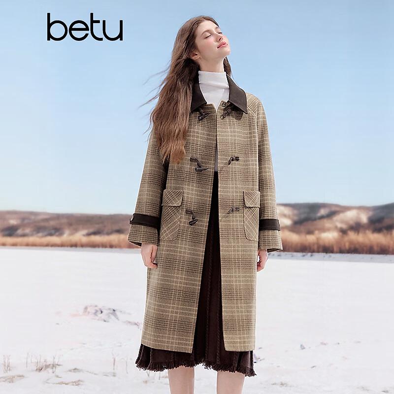 Betu Damen Eleganter Colorblock-Kragen Karierter Wintermantel
