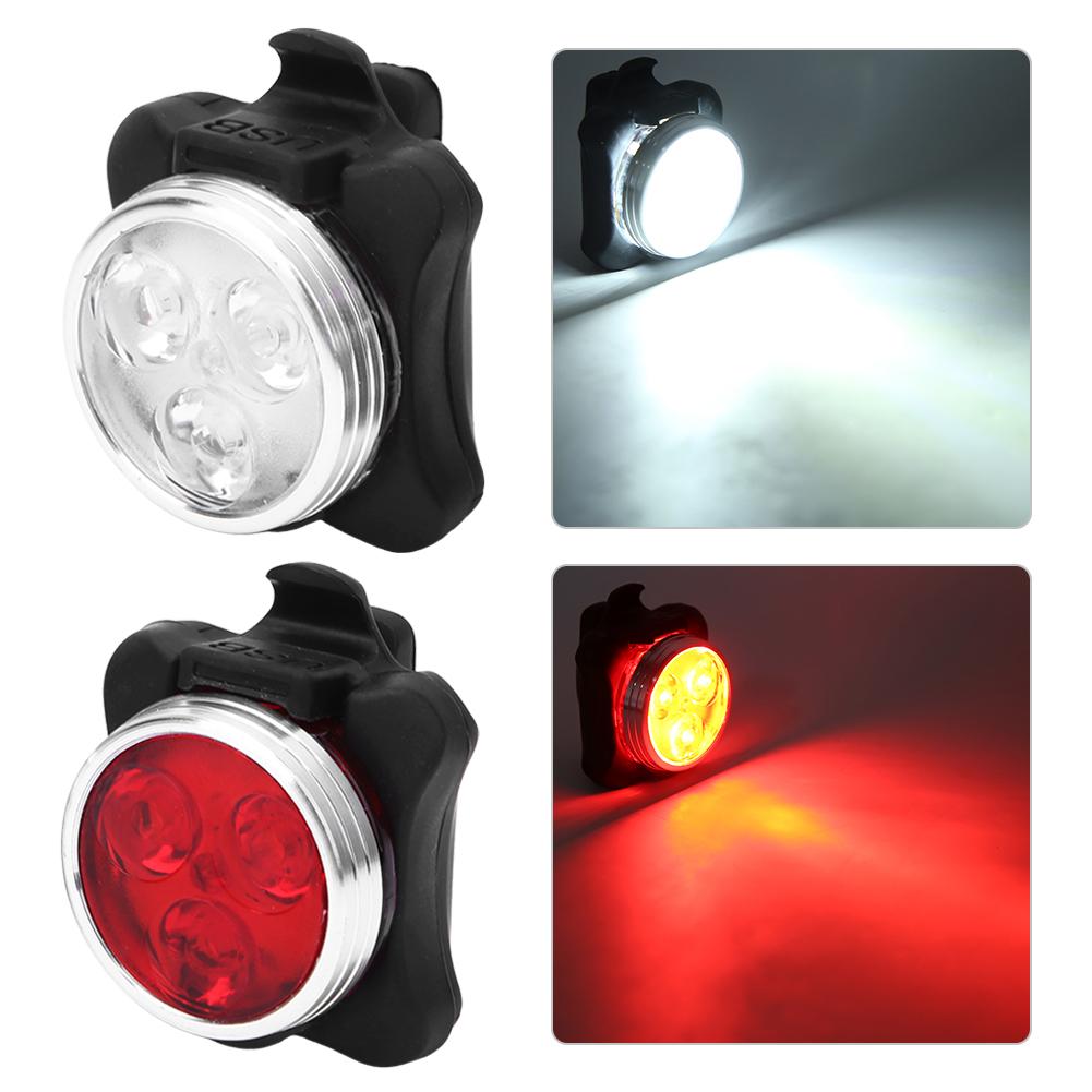 650mA USB Rechargeable LED Bicycle Bike Front Tail Safety Warning Light (RedWhite Set)