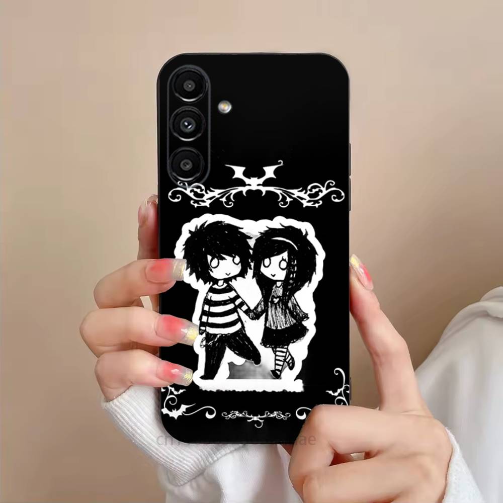 Love Black and Cute Emo Phone Case For Samsung S25,24,23,22,21,S20,Ultra,Plus,FE Black Soft Cover