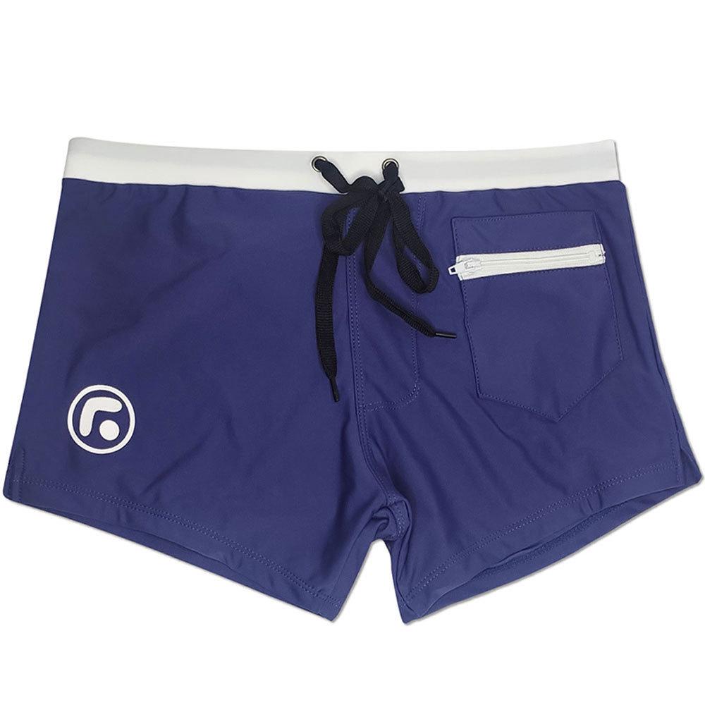 UXH Men's Stylish Stripe Quick-Dry Nylon Swim Trunks with Pockets