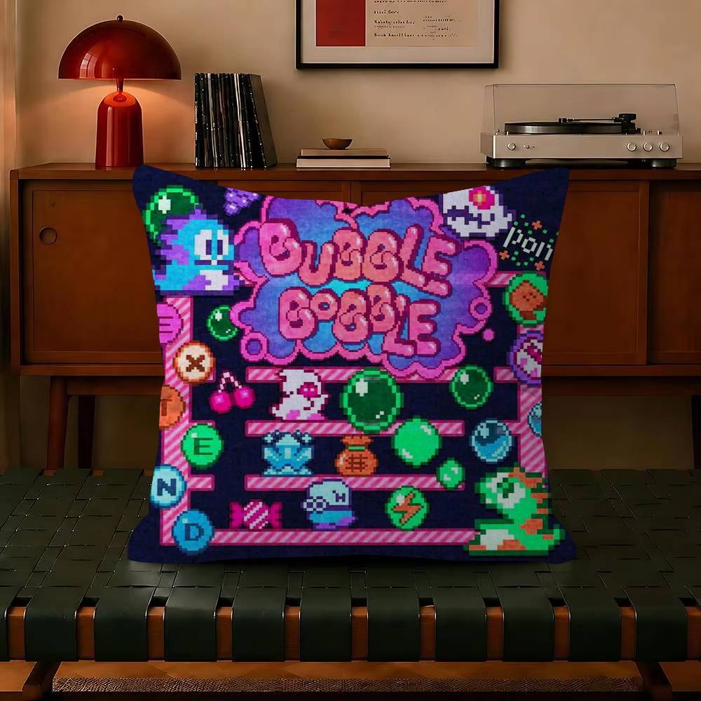 Puzzle Game B-Bubbles Bobble  Decorative Polyester Throw Pillow Cover Square Suitable for Home Office Coffee Shop Decor