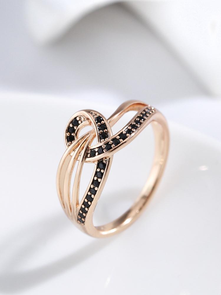 New Rose Gold With Black Natural Zircon Ring Geometric Line Cross Wedding Rings For Women Fashion Vintage Jewelry