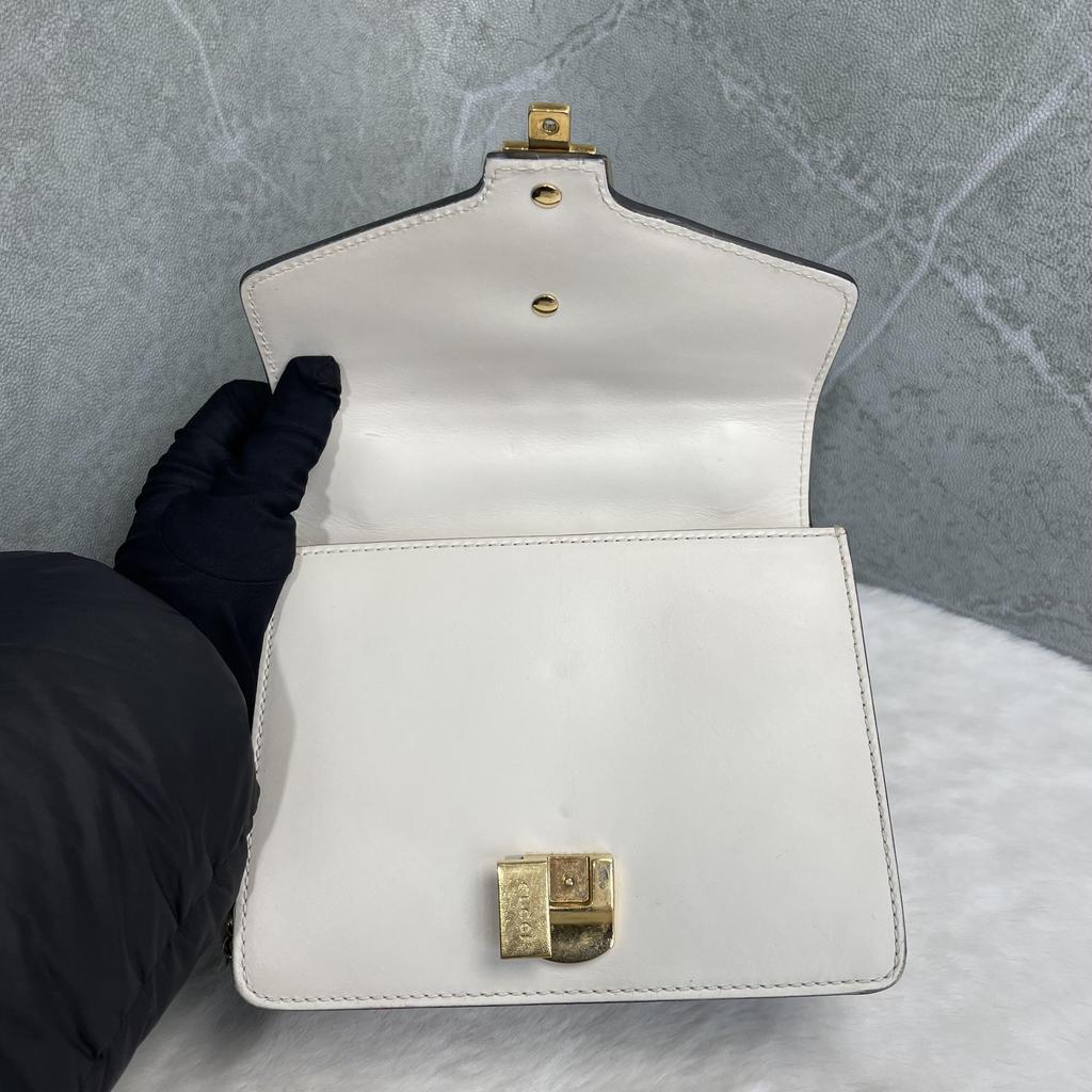 [Pre-Owned] Sylvie Gold Buckle Striped Web Satin Bow Chain Mini Shoulder Bag - Good #H3OS6N