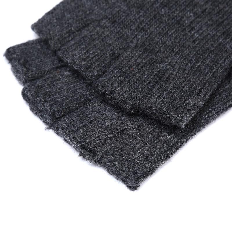 Herren Halb-Finger Strickwollhandschuhe - Warm, Dick, Einfarbig, Fingerlos zum Tippen