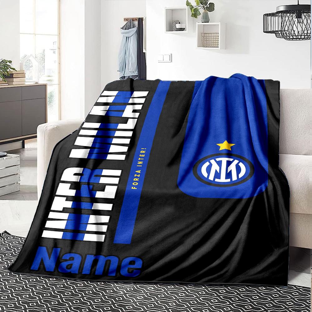 Custom Name Inter Milan Theme Printed Blanket Perfect For Couch Bed Travel Outdoor Use Machine Washable Cozy Durable