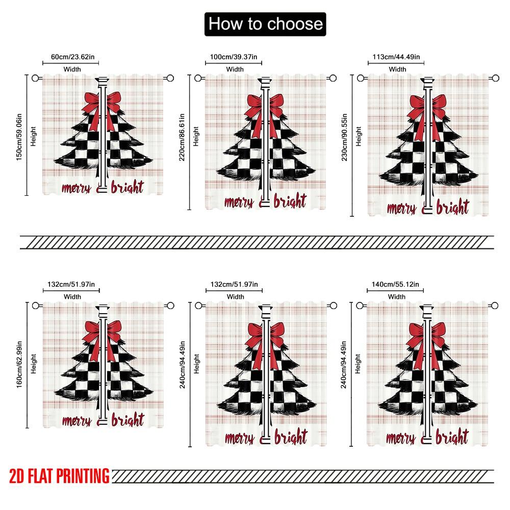 2pcs,2D plane printing Contemporary Curtains Buffalo Plaid Christmas Tree Merry Bright Polyester Easy Install (without rod)