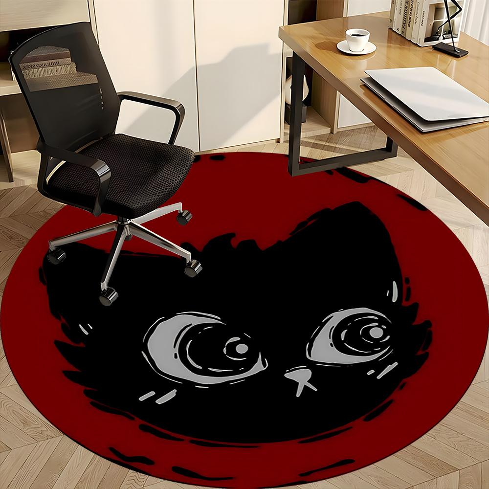 1pc Night Cat Office Round Area Rug, Indoor Mat Suitable ForOffice, Under Office Chairs Bedroom Living Room Home Decor, Room Deco q123